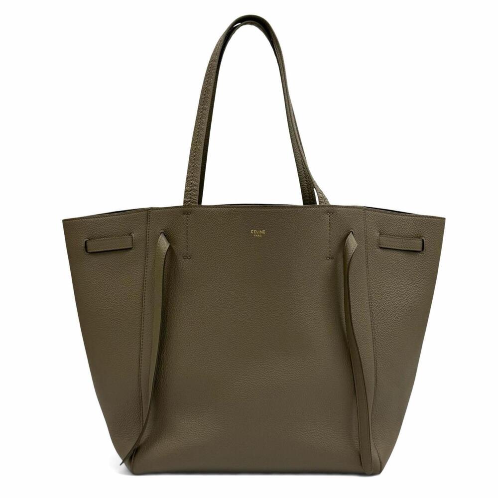 CELINE 18902 Cabas Phantom Small Taupe Logo Leather Tote Bag, Made in Italy, ...